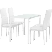 En.casa [] Table de salle à manger moderne blanche + set de 4 chaises blanches