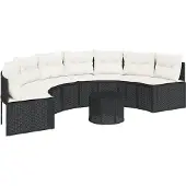 vidaXL Canapé de jardin avec table et coussins semi-circulaire noir Poly-Rattan