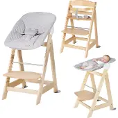 Roba Born Up chaise haute pour escaliers, set 2en1, 'Style gris', chaise haute avec fonction chaise longue, dès la naissance