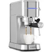Klarstein Futura Espressomaschine, Siebträgermaschine mit 1450 Watt, 20 bar, Barista-Qualität, Zweifach Ausguss, Fließstopp, Siebträger Kaffeemaschine, Milchaufschäum-Funktion, silber