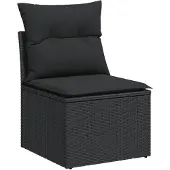 vidaXL Canapé de jardin sans accoudoirs avec coussins noir Poly rotin