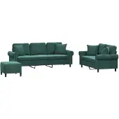 vidaXL Ensemble de canapés 3 pièces avec coussins vert foncé velours