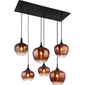 Globo Suspension noire Maxy avec verre rouge 6 lumières