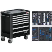 Bgs Servante d'atelier faible hauteur, 7 tiroirs avec 209 outils