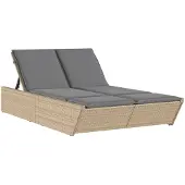 vidaXL Bain de soleil double avec coussins Beige Poly Rattan