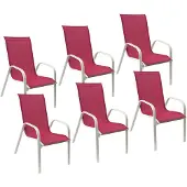 Happy Garden Lot de 6 chaises MARBELLA en textilène rose - aluminium blanc