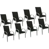 Happy Garden Lot de 8 chaises MARBELLA en textilène noir - aluminium gris
