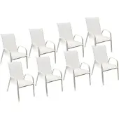 Happy Garden Lot de 8 chaises MARBELLA en textilène blanc - aluminium blanc