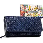 Rovicky | Porte-monnaie élégant pour femme, en cuir, marine, 17x10 cm