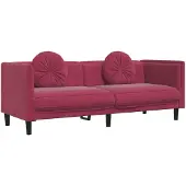 vidaXL Canapé 3 places avec coussins vin rouge velours