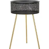 Mauro Ferretti Table d'appoint avec espace de rangement, en fer, diamètre 40 cm, hauteur 65 cm, noire et dorée, modèle Blacky de