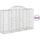 vidaXL Paniers à gabions arqués 15 pcs 200x50x120/140 cm Fer galvanisé