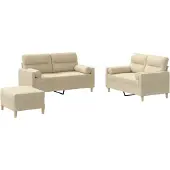 vidaXL Ensemble de canapés 3 pièces avec coussins Crème Tissu