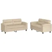 vidaXL Ensemble de canapés 2 pièces avec coussins Crème Tissu microfibre