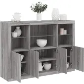 vidaXL Sideboards avec lampes LED 3 pcs. Gris Sonoma Matériau dérivé du bois