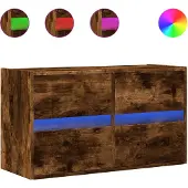 vidaXL Armoire TV murale avec éclairage LED chêne fumé 80x31x45 cm