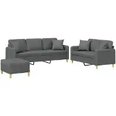 vidaXL Ensemble de canapés 3 pièces avec coussins Tissu gris foncé