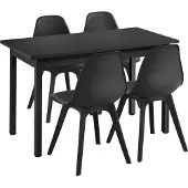 En.casa [] Ensemble de salle à manger pour 4 personnes - Table de salle à manger noire 120x60cm + 4 chaises noire Table de cuisine Chaise de salle à manger