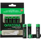 PATONA Premium USB-C 4x AA Batteries Lithium 1.5V 3000mWh rechargeables avec 1 à 2 câbles de charge USB-C