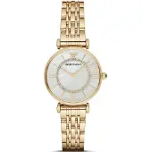 Emporio Armani Montre Emporio AR1907 pour femme – bracelet acier inoxydable doré et boîtier plaqué or PVD, mouvement quartz, élégance et précision