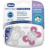 Chicco Physio Comfort Sucette de nuit en silicone - Étoiles/Macko, 16-36m+