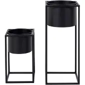 House Nordic Pots de fleurs en acier noir - Lot de 2