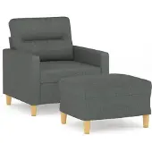 vidaXL Fauteuil avec pouf gris foncé 60 cm Tissu