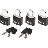 Masterlock Hangslot - Massief Aluminium - Zwart - 20 mm - 4 stuks - 9120EURQBLKNOP