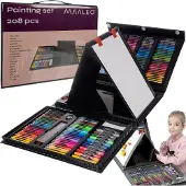Iso Trade Coffret de peinture pour enfants 208 TLG Mallette de dessin Marqueurs Crayons de cire Pastels d'huile Aquarelle Trombones 21645