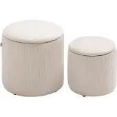 HOMCOM Sitzhocker-Set Polyester, Sperrholz Cremeweiss (40 cm)