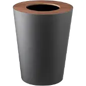 Yamazaki Home Corbeille à papier petite 28cm avec couvercle en bois astucieux noir rond