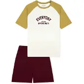 Schiesser Pyjama ' Teens Nightwear ' kaki / bordeaux / blanc cassé