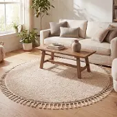 NATURL. Tapis rond à poils longs - Lofty Fringe Beige | Ø 200 cm | Rond | Pile haute