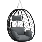 vidaXL Chaise suspendue en forme d'uf, anthracite, 91,5 x 54,5 x 107 cm, rotin synthétique