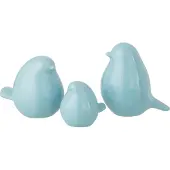 J-Line Set de 3 oiseaux en porcelaine bleu clair