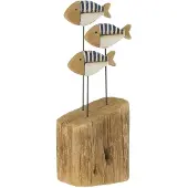 J-Line Poisson sur pied Bois de paulownia Bleu/Naturel Petit