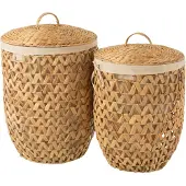 J-Line Set De 2 Paniers À Linge+Couvercle Jacinthe D'eau Naturelle