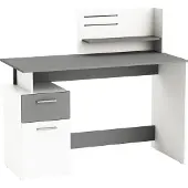Demeyere Bureau PLATON, blanc + gris, 121,5x55x110 cm, meuble de bureau, 1 tiroir, 1 armoire, sous bureau avec 1 étagère et 2 sangles de serrage