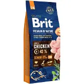 Brit Premium By Nature Senior Small Medium S+M - Nourriture au poulet pour chiens âgés de petites et moyennes races - 15 kg + nourriture humide avec volaille 6x1240 g