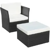 vidaXL Fauteuil de jardin avec repose-pieds Poly rotin noir