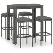 vidaXL Ensemble bar de jardin 5 pièces avec coussins Poly rotin gris