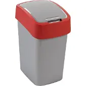 Curver Poubelle FLIP BIN 45 L, gris-argent/rouge, pour déchets