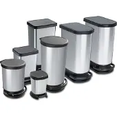Rotho Poubelle à pédale noir/argent métallique, capacité : 40 litres