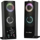 BLOW haut-parleur Bluetooth 2.0 2 en 1 Haut-parleur PC avec fonction barre de son Rétroéclairage LED RGB Haut-parleur stéréo 2x3W RMS 2x2" AUX Alimentation USB 3,5 mm