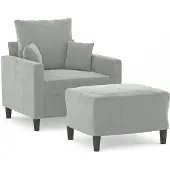 vidaXL Fauteuil avec pouf gris clair 60 cm velours