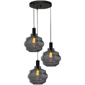 Masterlight Suspension loft 3 lumières - noire - Porto avec verres à fumée Ball - Ø 30cm