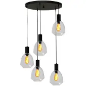 Masterlight Suspension loft 5 lumières - noire - Porto avec verres transparents Nicolette
