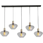 Masterlight Lampe suspendue 5 lumières - dorée - Porto avec des verres à fumée Blossom