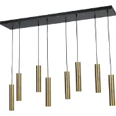 Masterlight Lampe suspendue noire pour salle à manger Run Cylindres à 8 lumières dorés