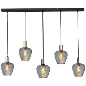 Masterlight Lampe suspendue 5 lumières - dorée - Porto avec des verres à fumée Diamond